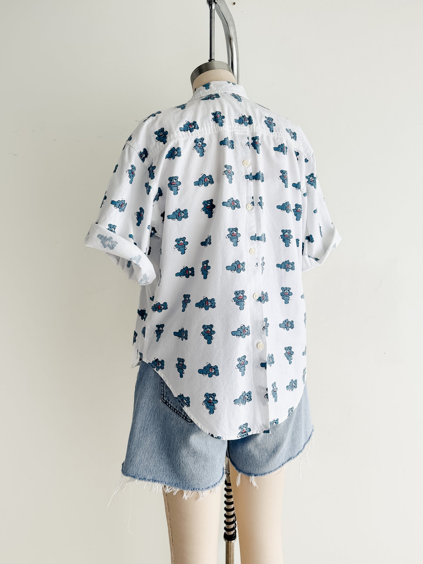 vintage bear print cotton shirt (M)
