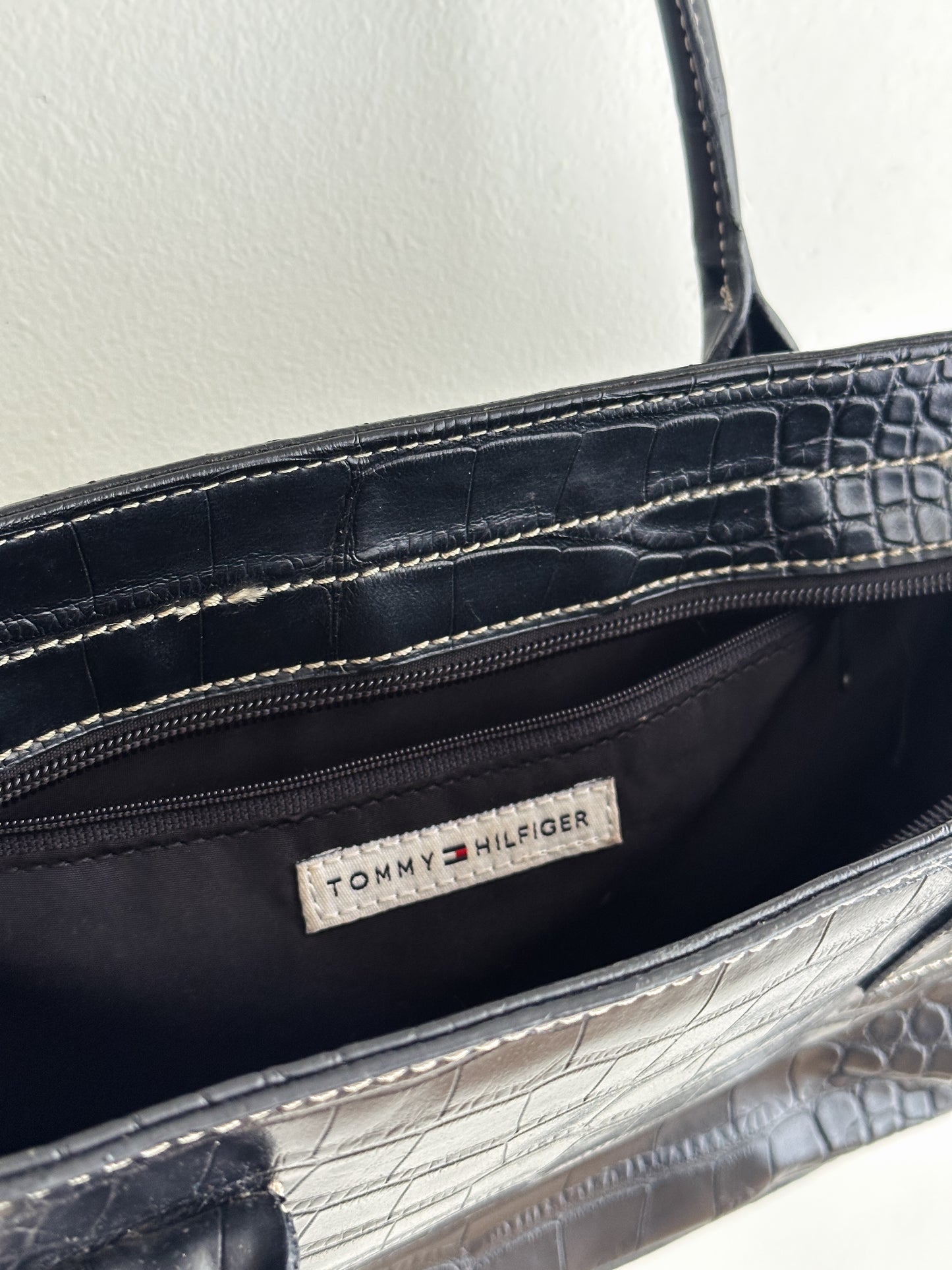vintage black vegan leather shoulder bag