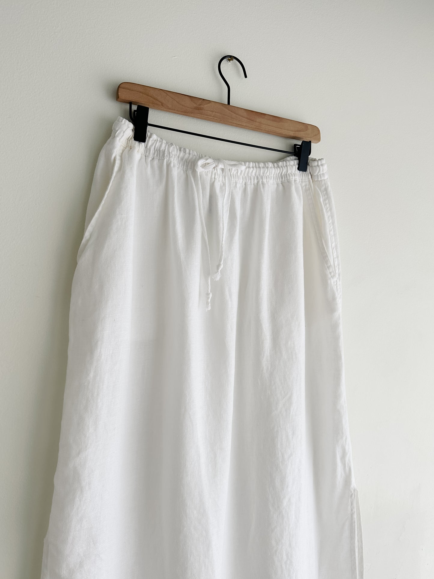 vintage white linen drawstring skirt (L)