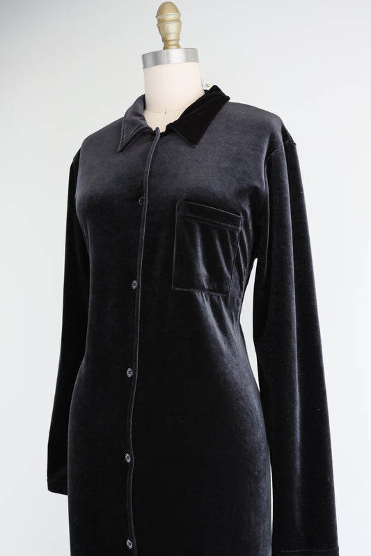 vintage black velvet shirt dress (M)