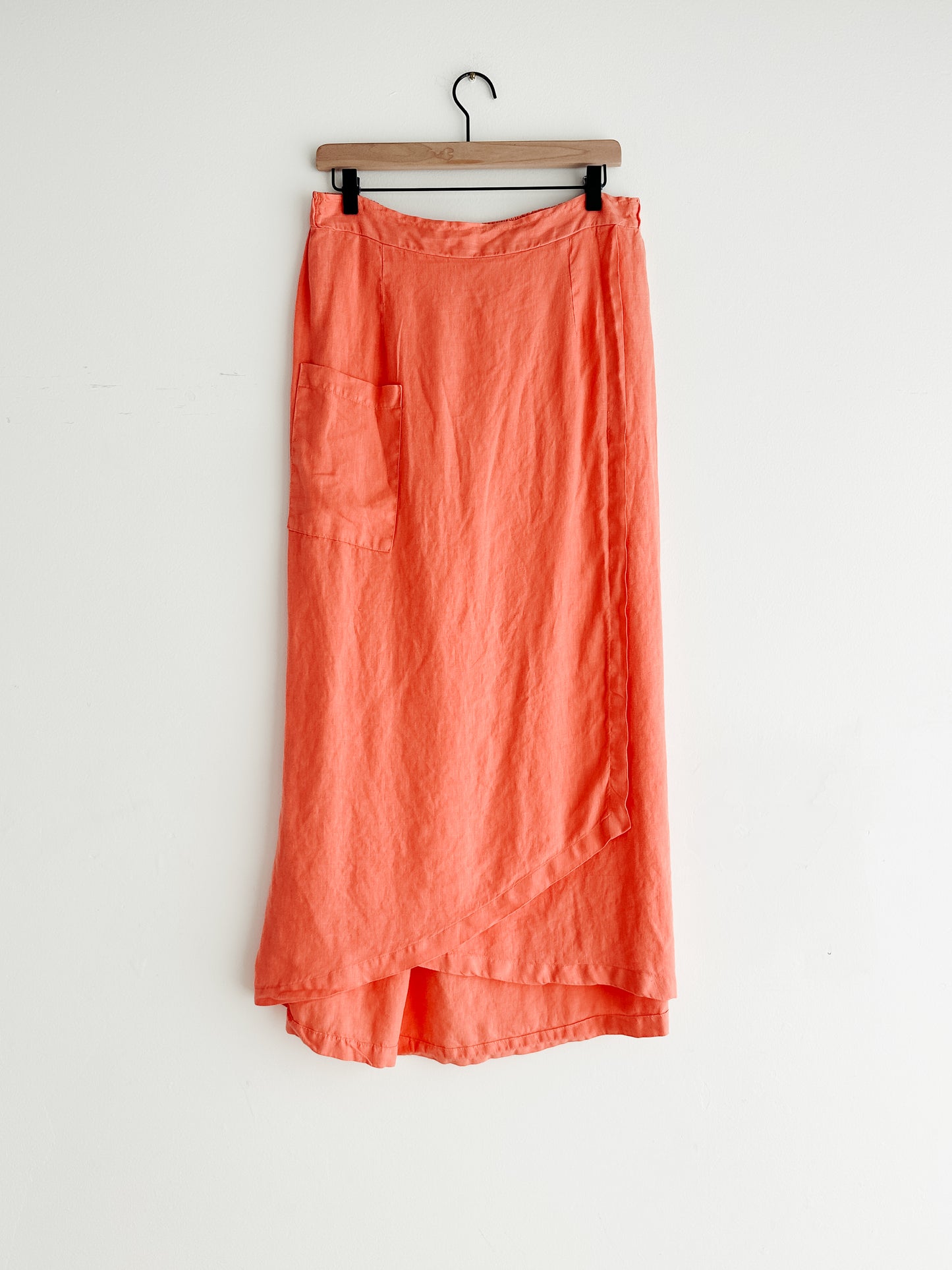 vintage persimmon linen wrap skirt (M/L)