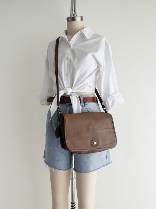 vintage taupe leather satchel bag