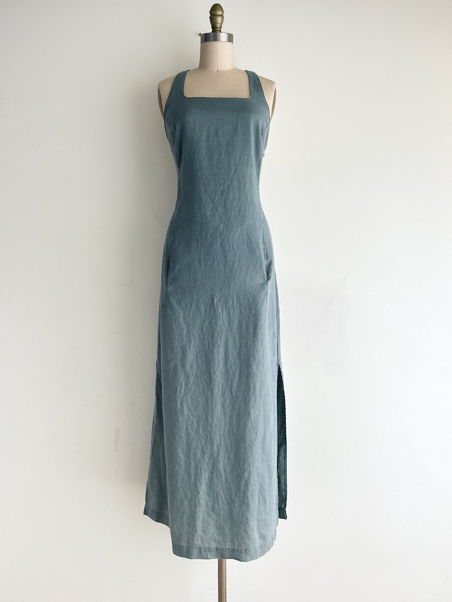 vintage sea glass linen dress (M)