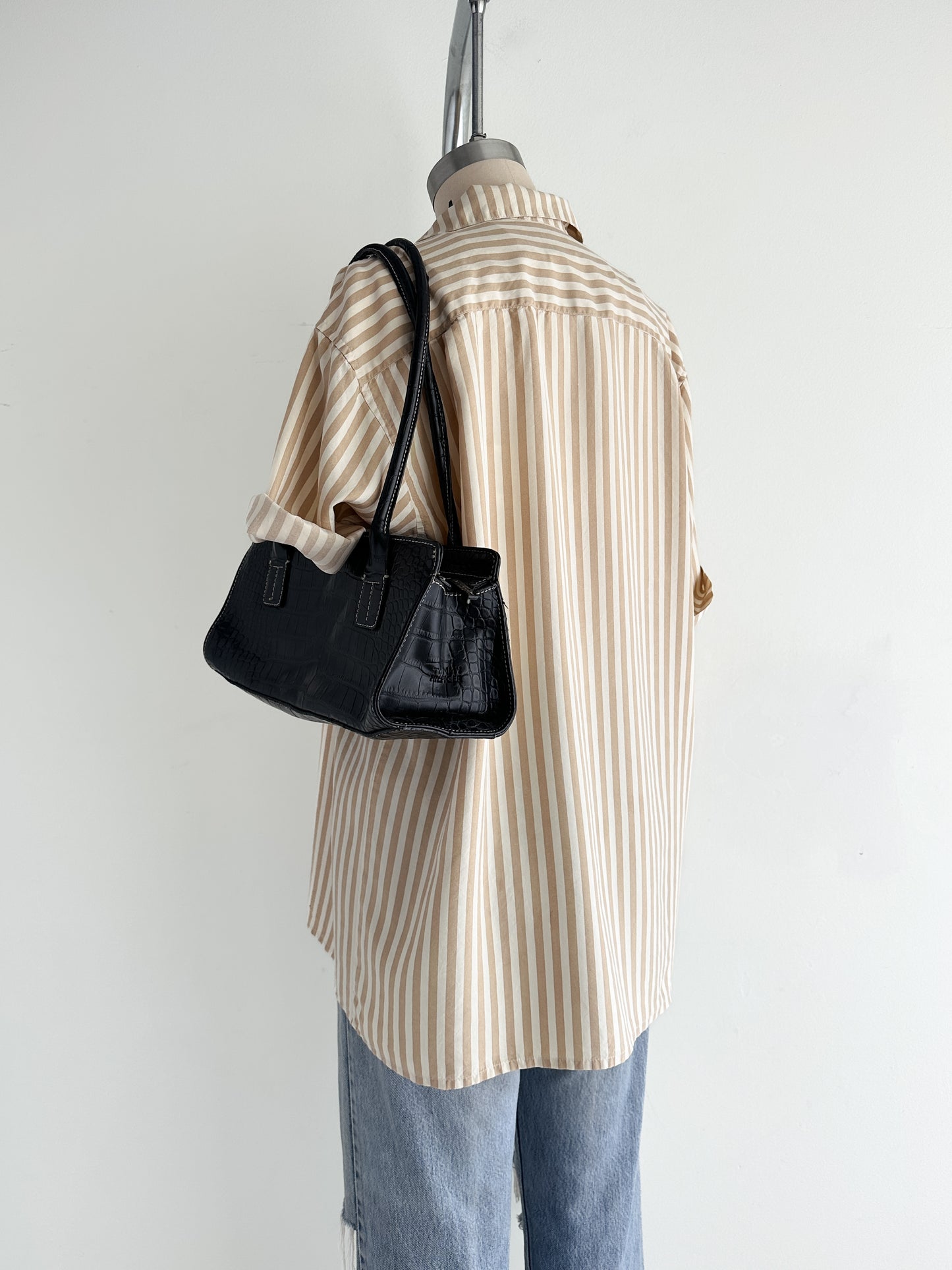 vintage black vegan leather shoulder bag