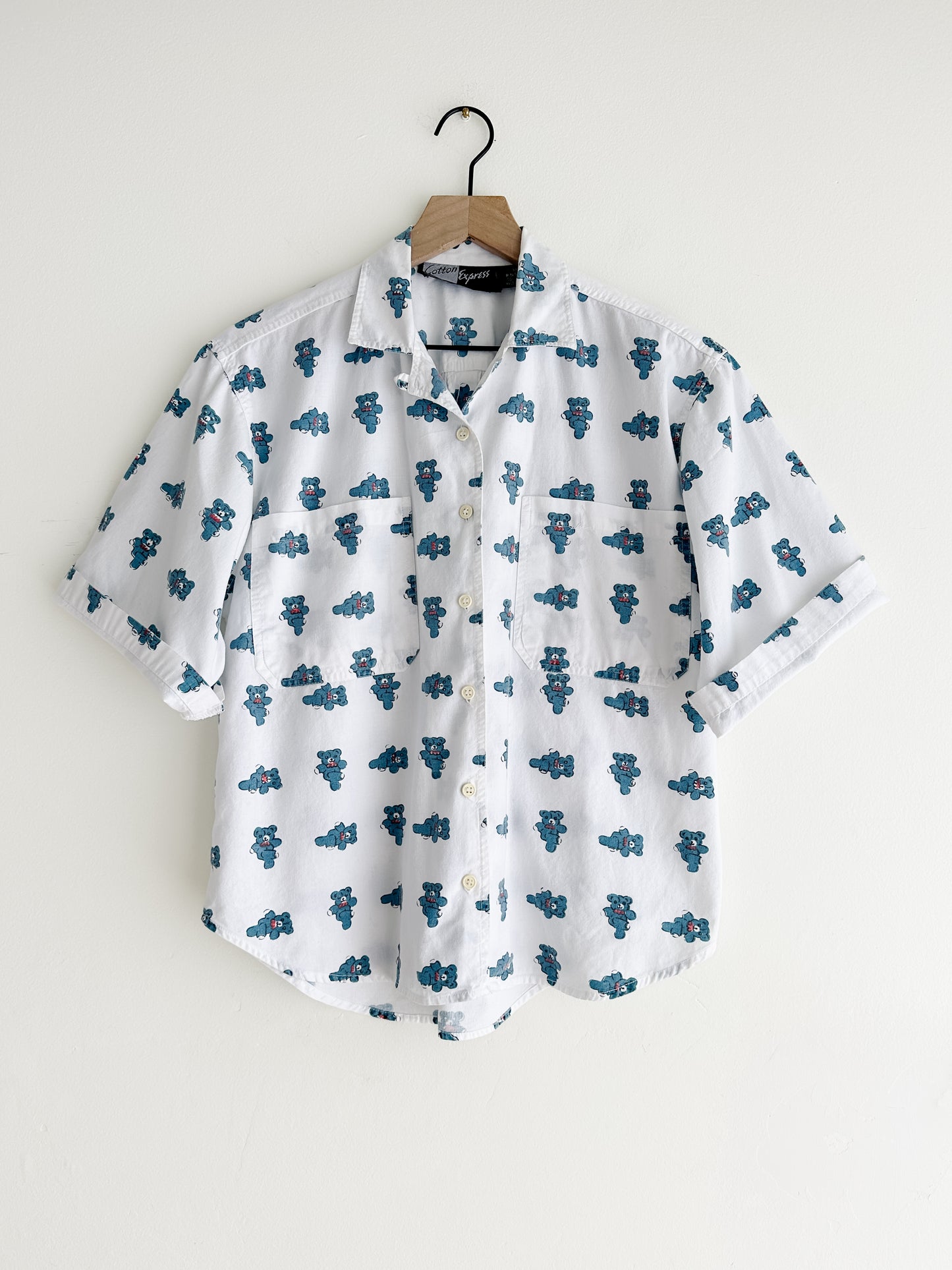vintage bear print cotton shirt (M)