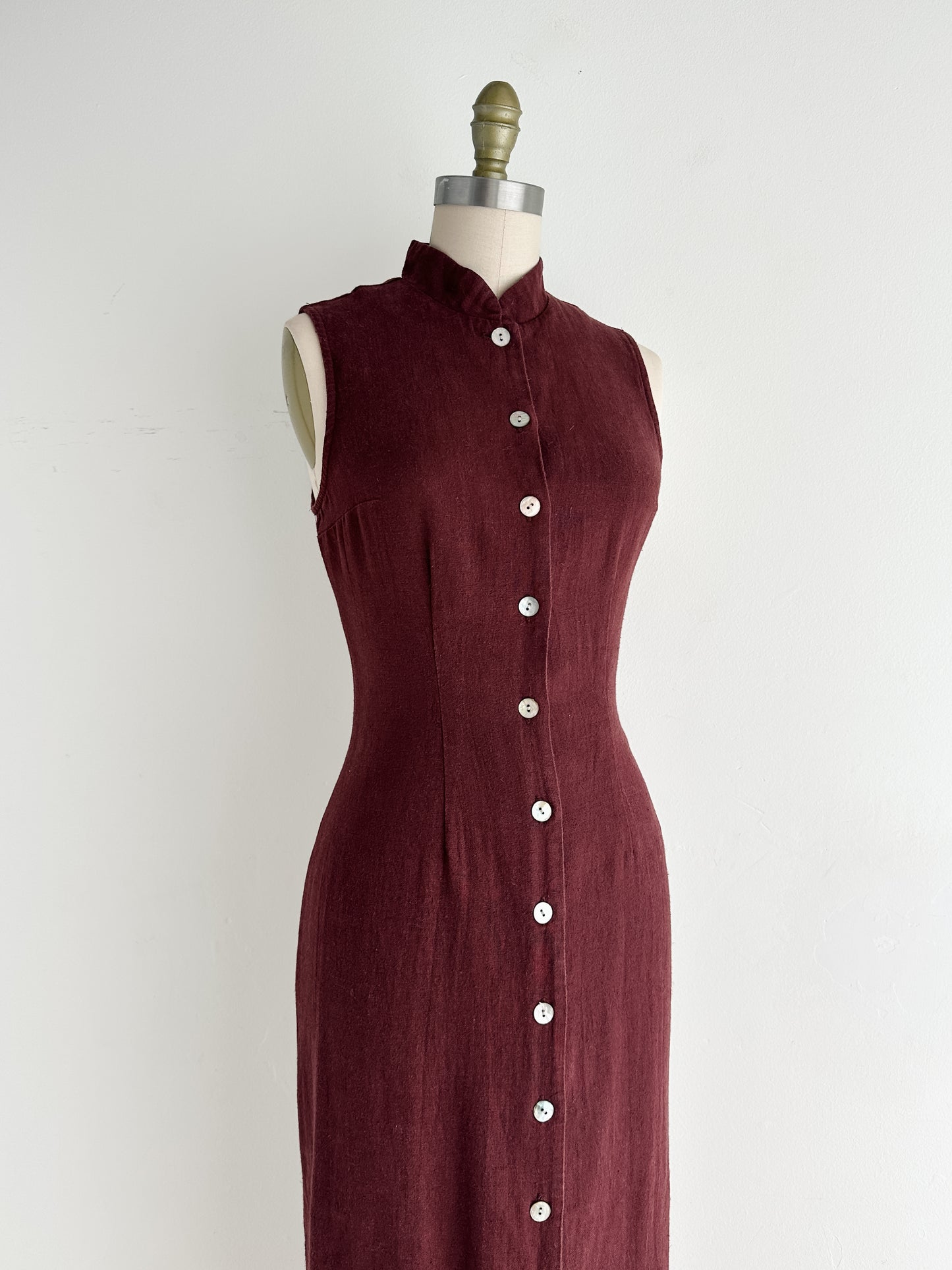 vintage chocolate linen dress (S)