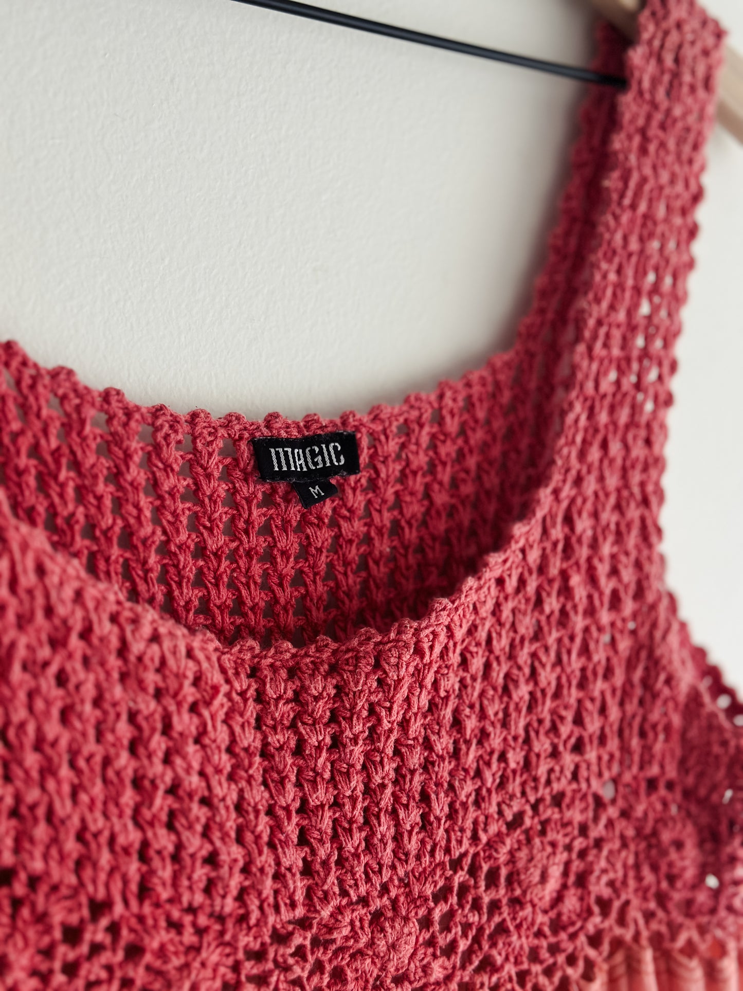 vintage coral crochet cotton dress (M)