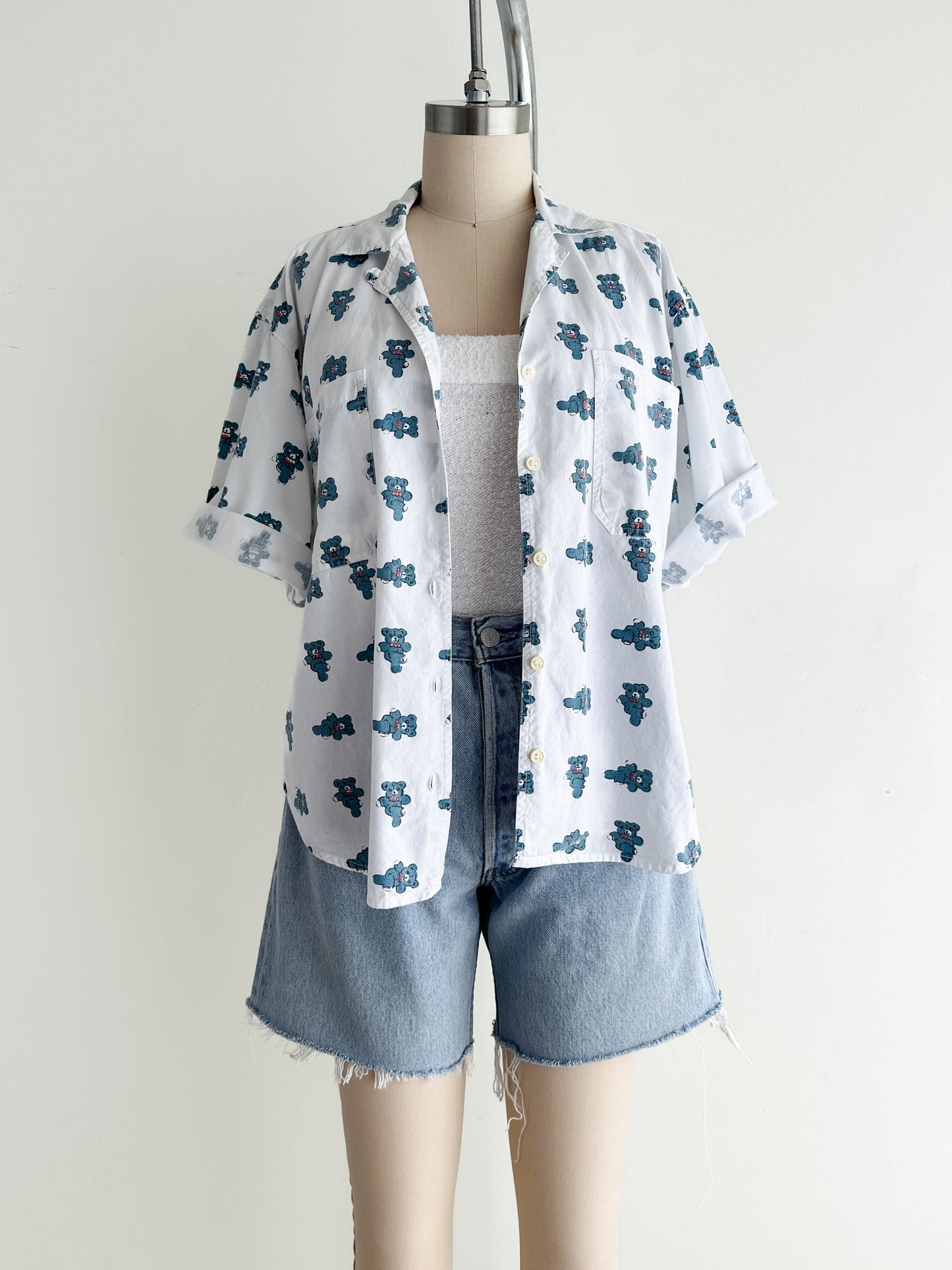 vintage bear print cotton shirt (M)