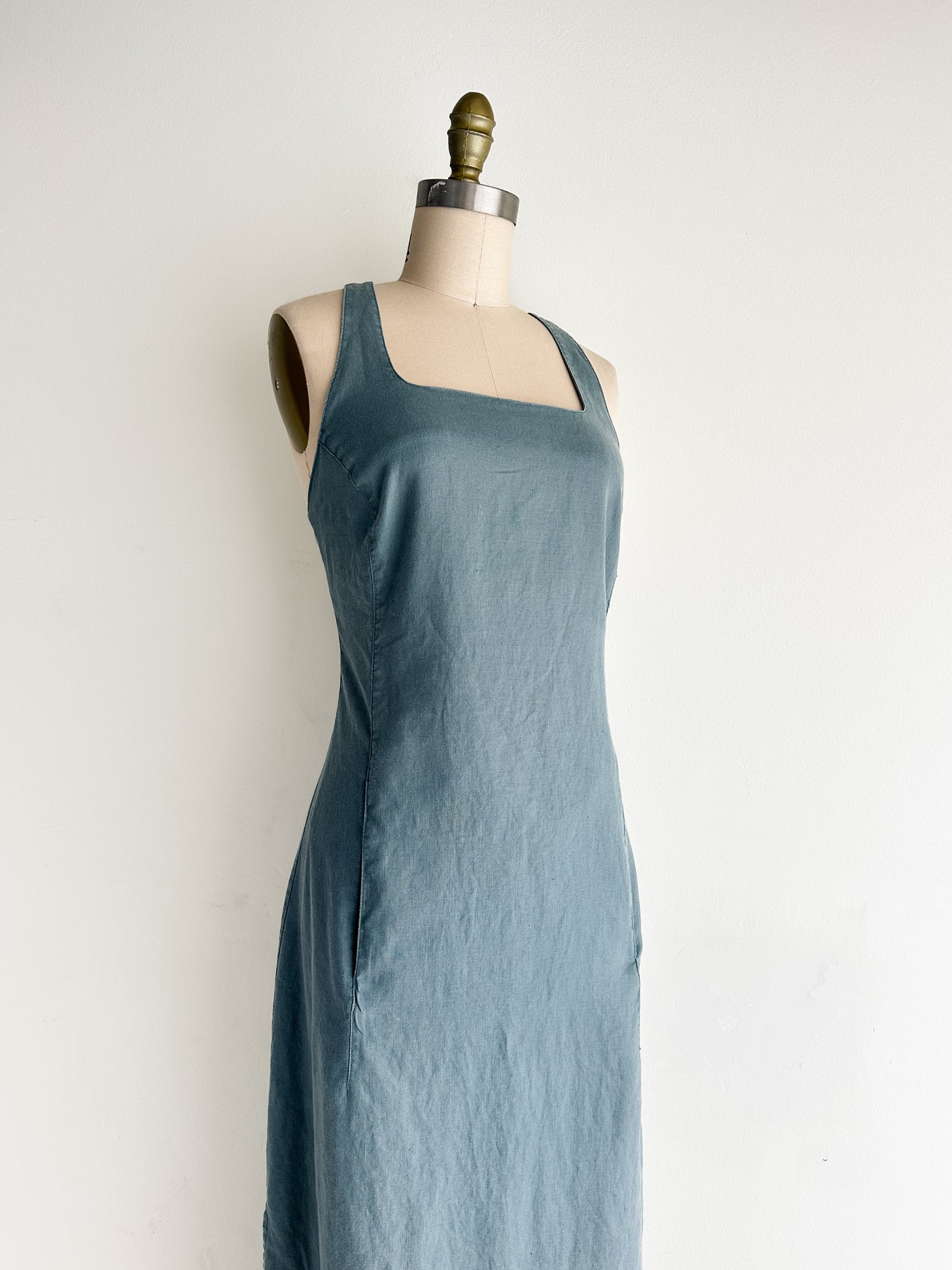 vintage sea glass linen dress (M)