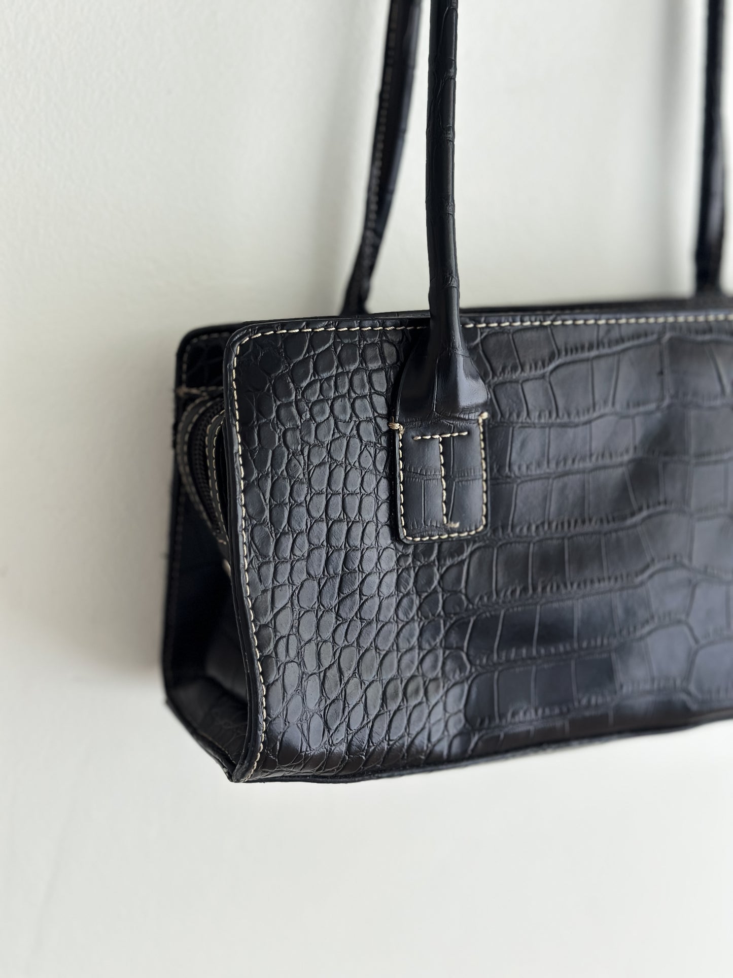 vintage black vegan leather shoulder bag