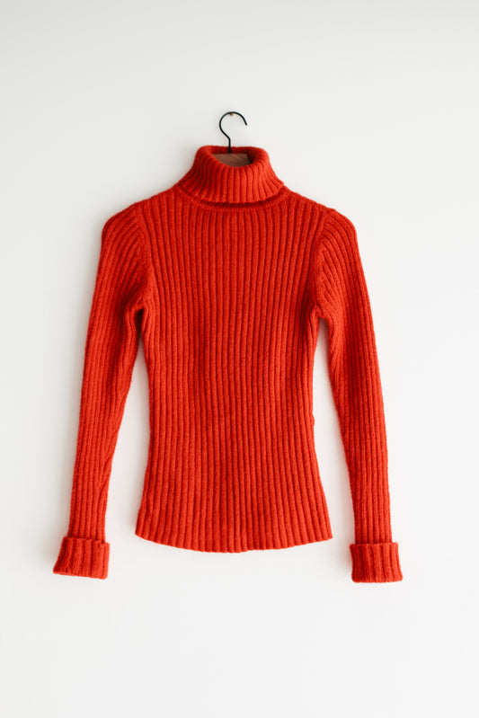 vintage tomato red wool sweater (S)