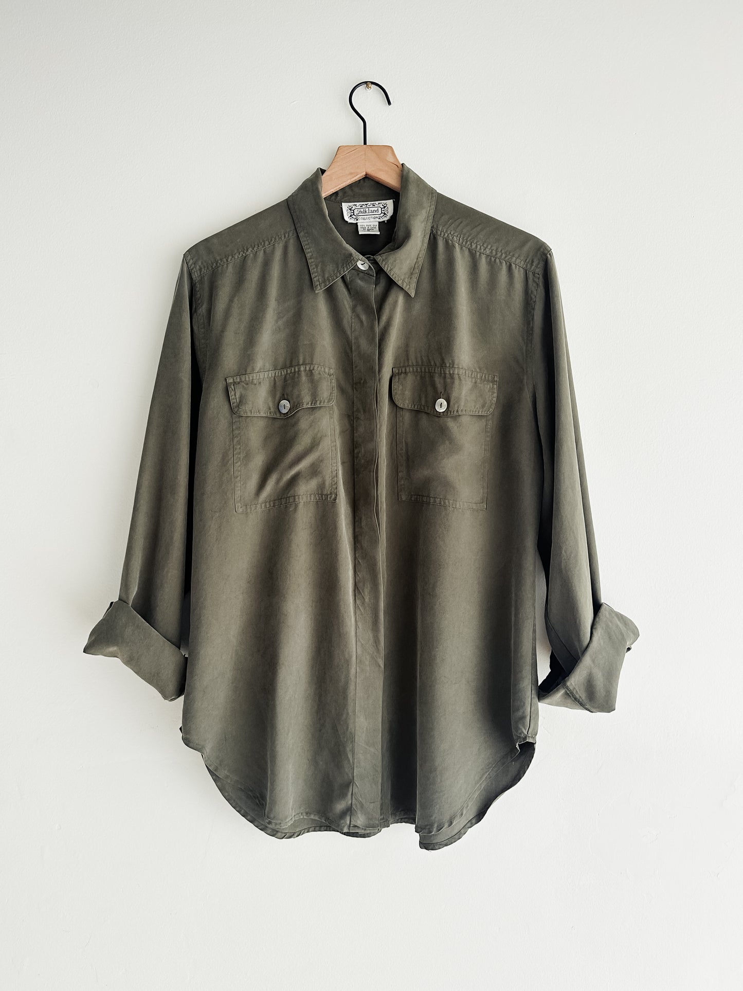vintage olive silk shirt (M)