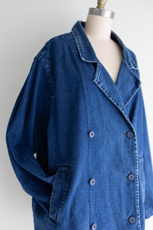 vintage denim trench coat (L)