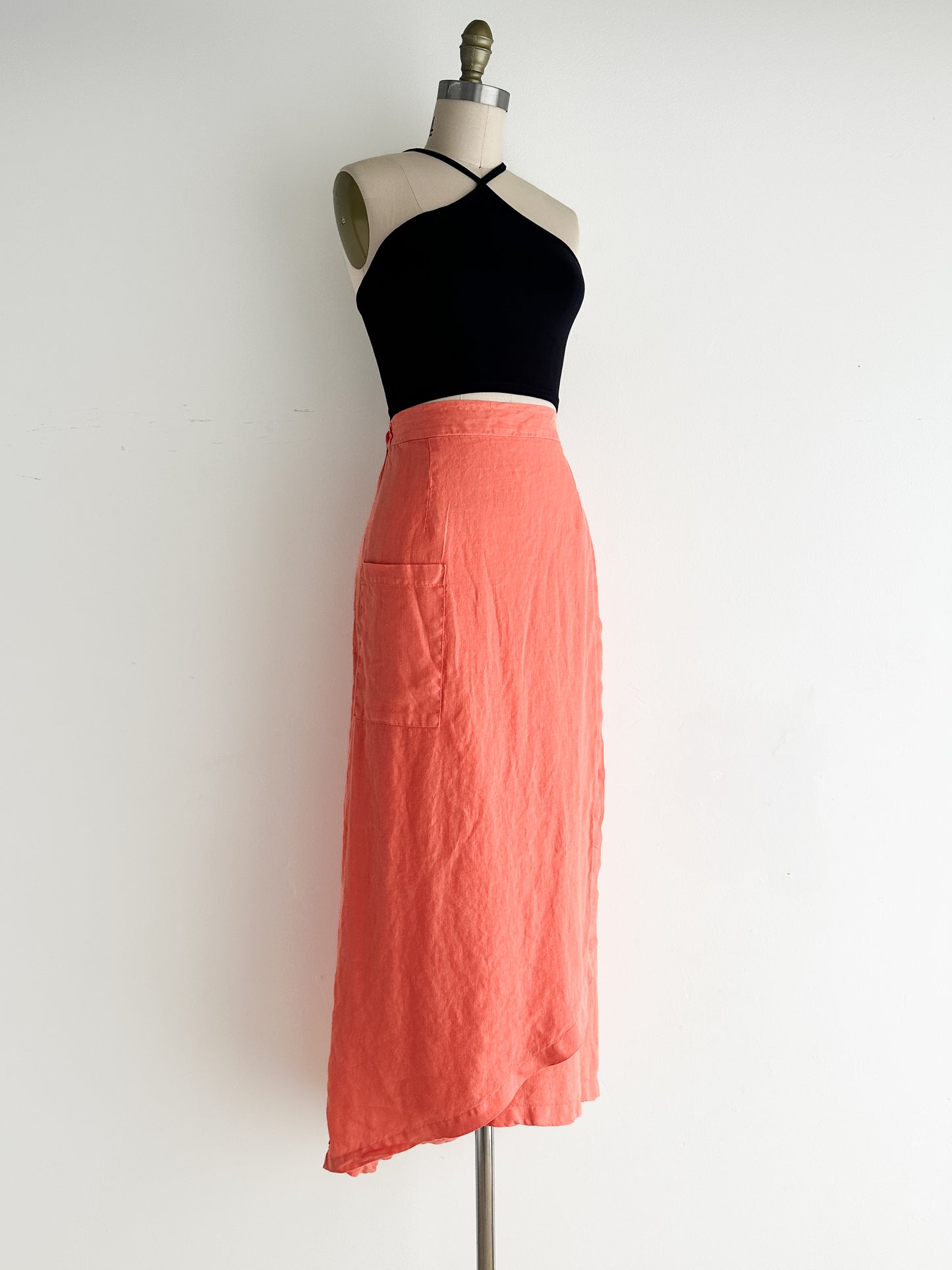 vintage persimmon linen wrap skirt (M/L)