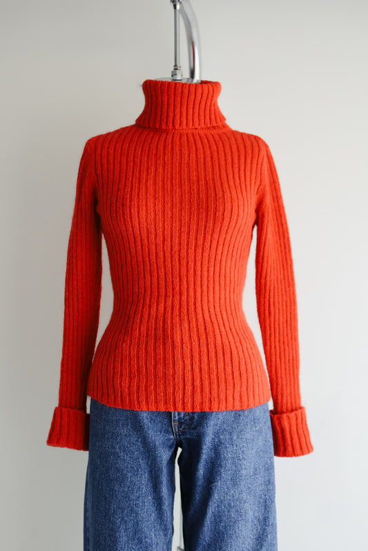 vintage tomato red wool sweater (S)