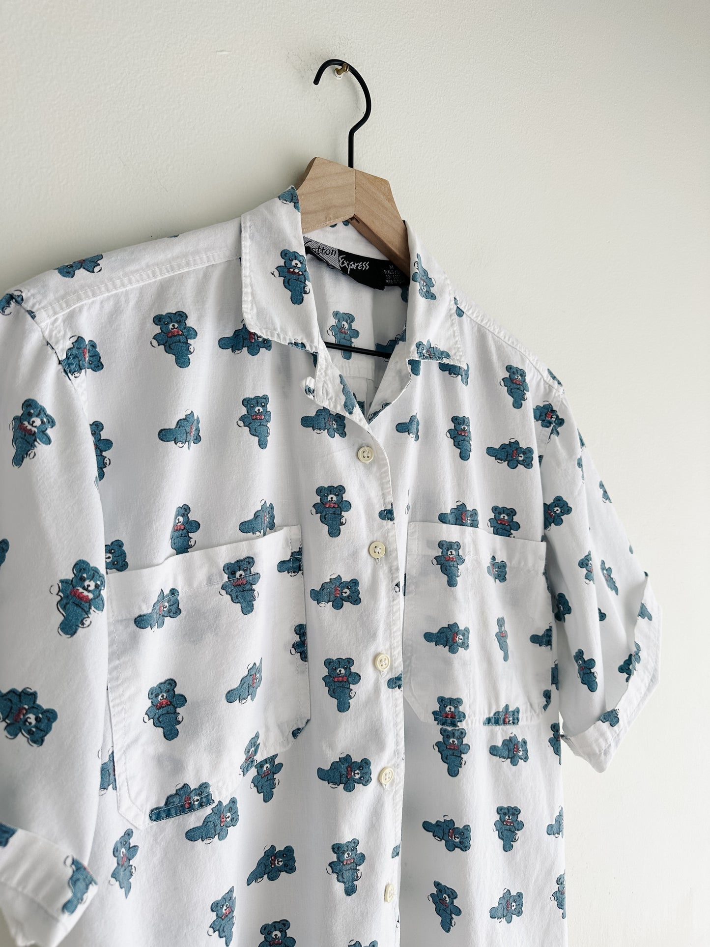 vintage bear print cotton shirt (M)