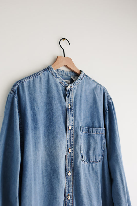 vintage collarless denim shirt (L)