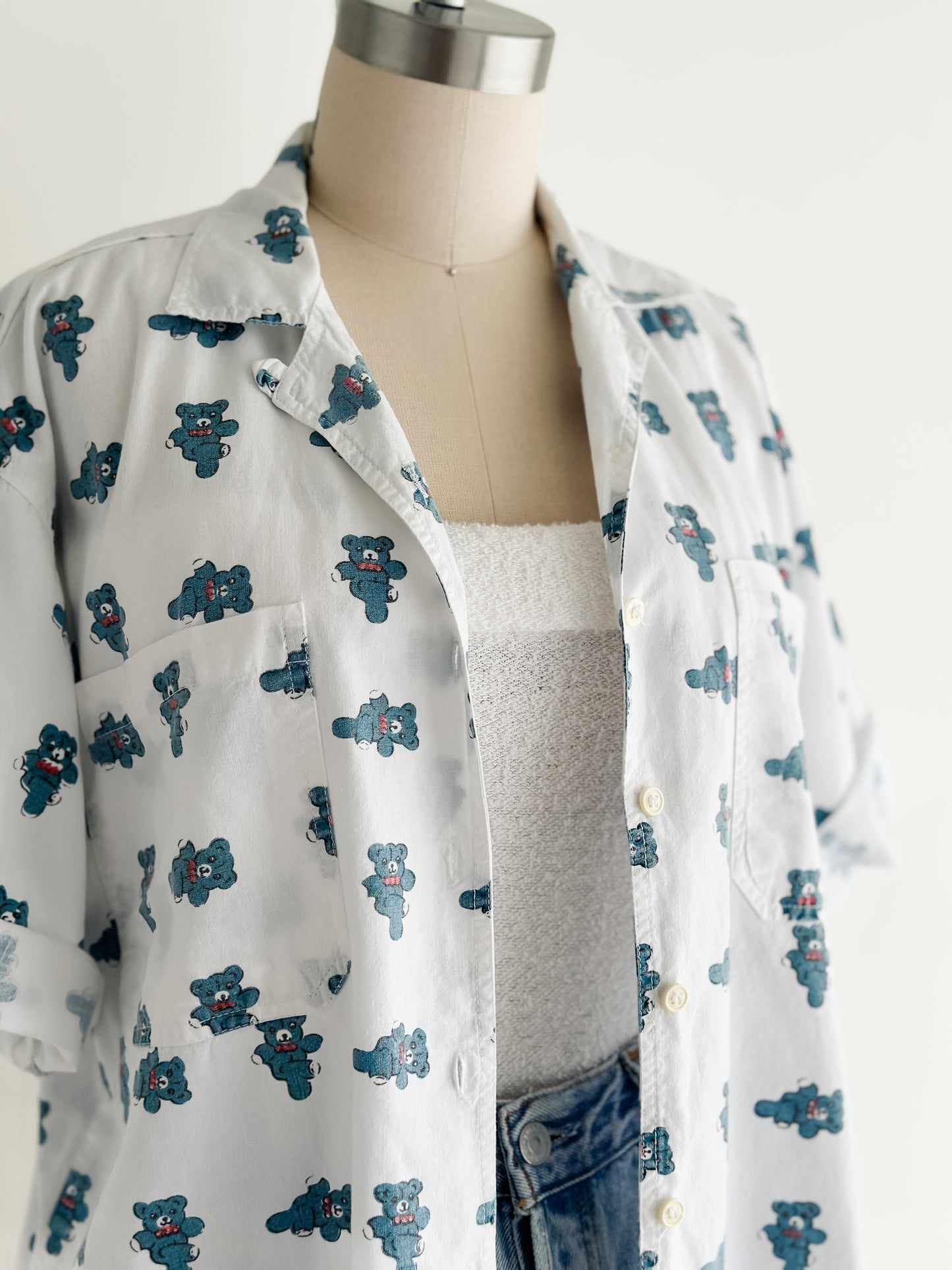 vintage bear print cotton shirt (M)