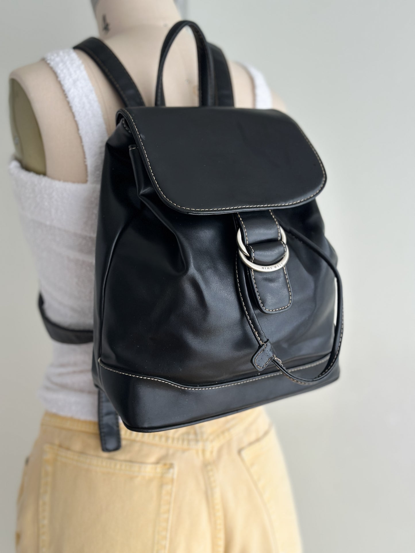 vintage vegan leather backpack