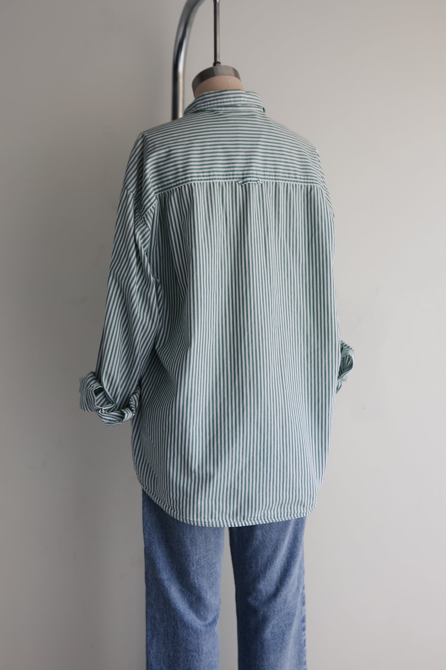 vintage green stripe button down shirt (M/L)