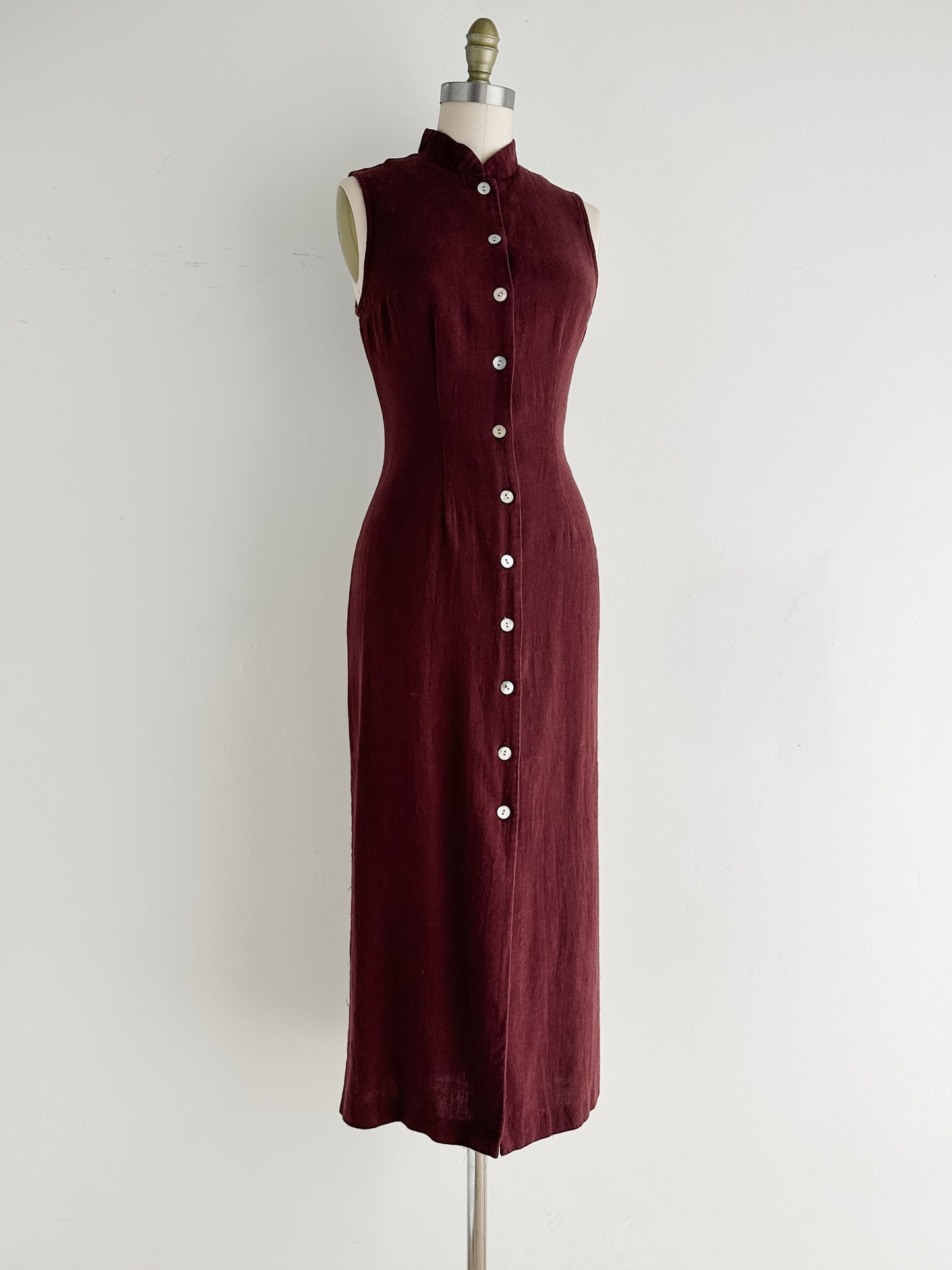 vintage chocolate linen dress (S)