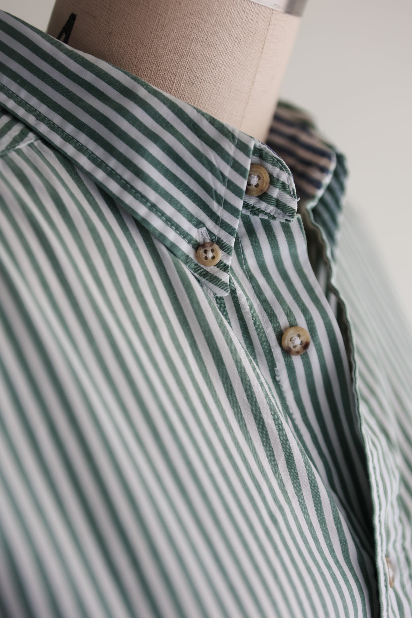 vintage green stripe button down shirt (M/L)