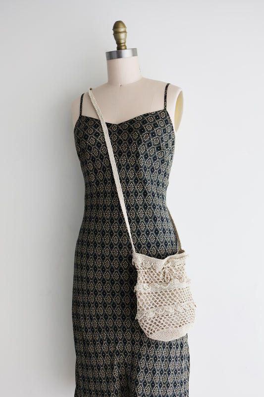 vintage drawstring crochet bag
