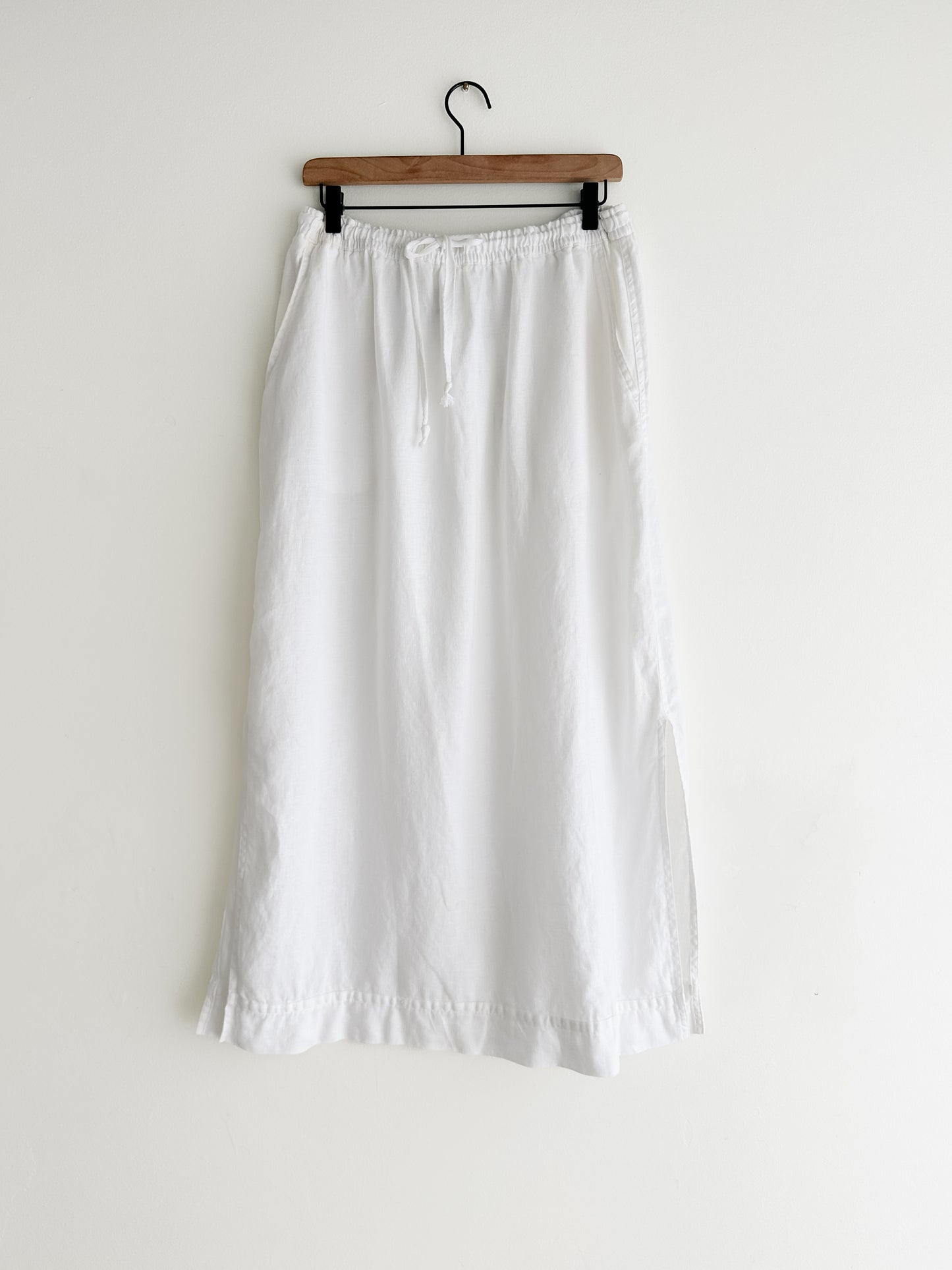 vintage white linen drawstring skirt (L)