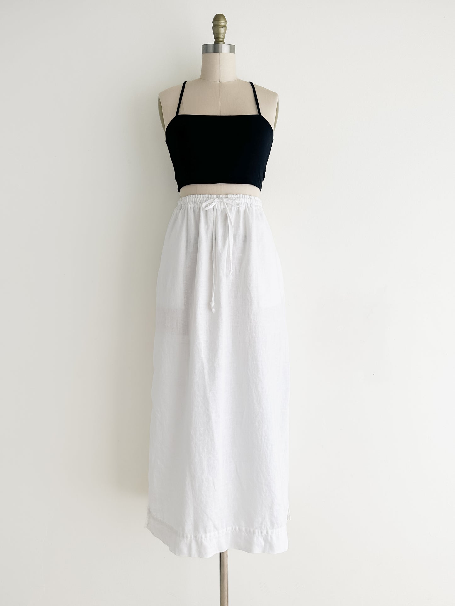 vintage white linen drawstring skirt (L)