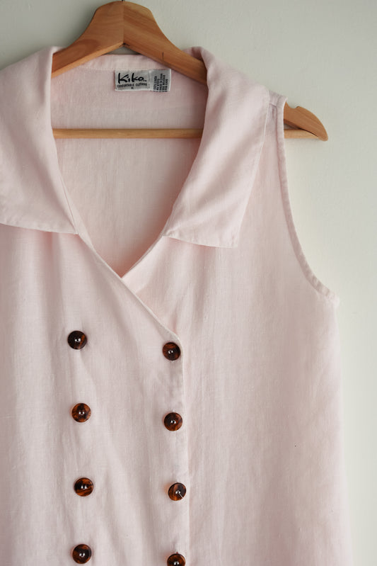 vintage pink linen shift dress (M)