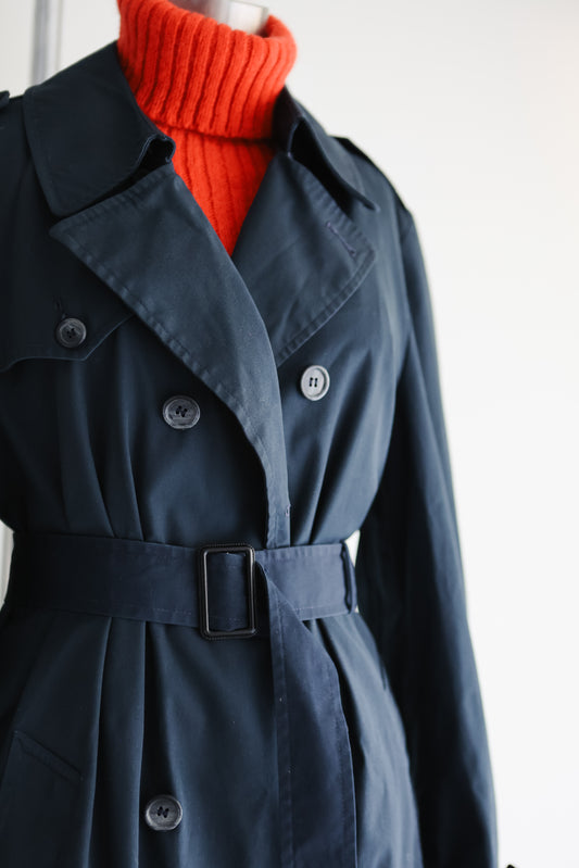 vintage navy belted trench coat (M)