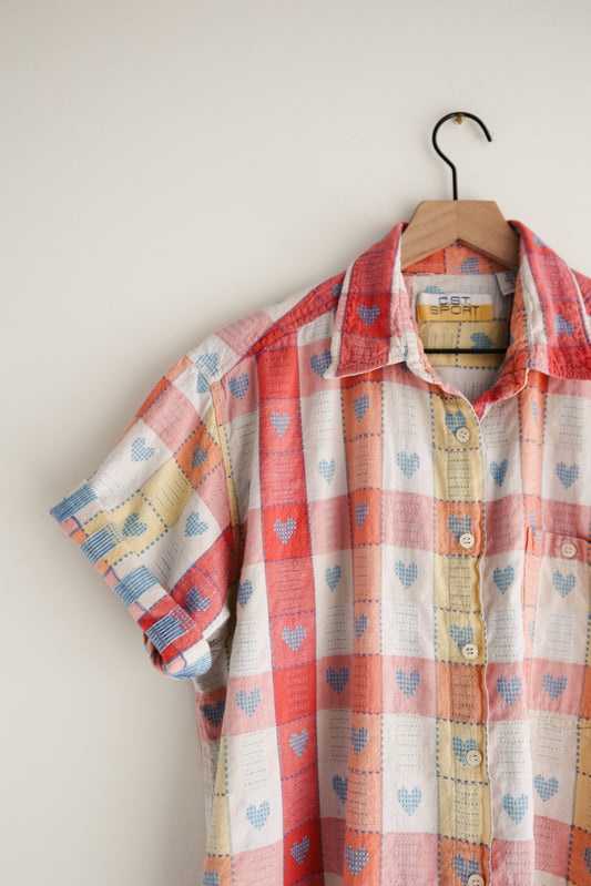 vintage cotton heart madras shirt (L)