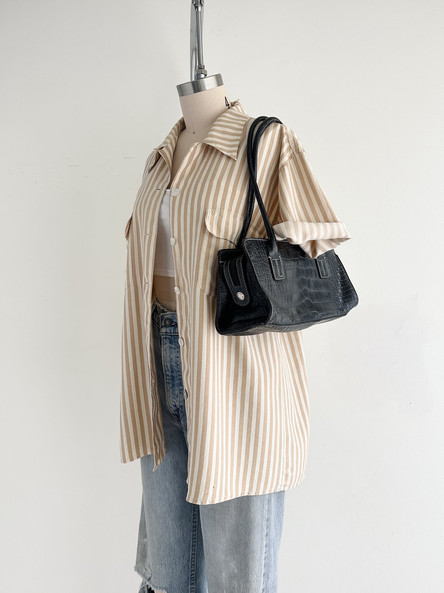 vintage black vegan leather shoulder bag
