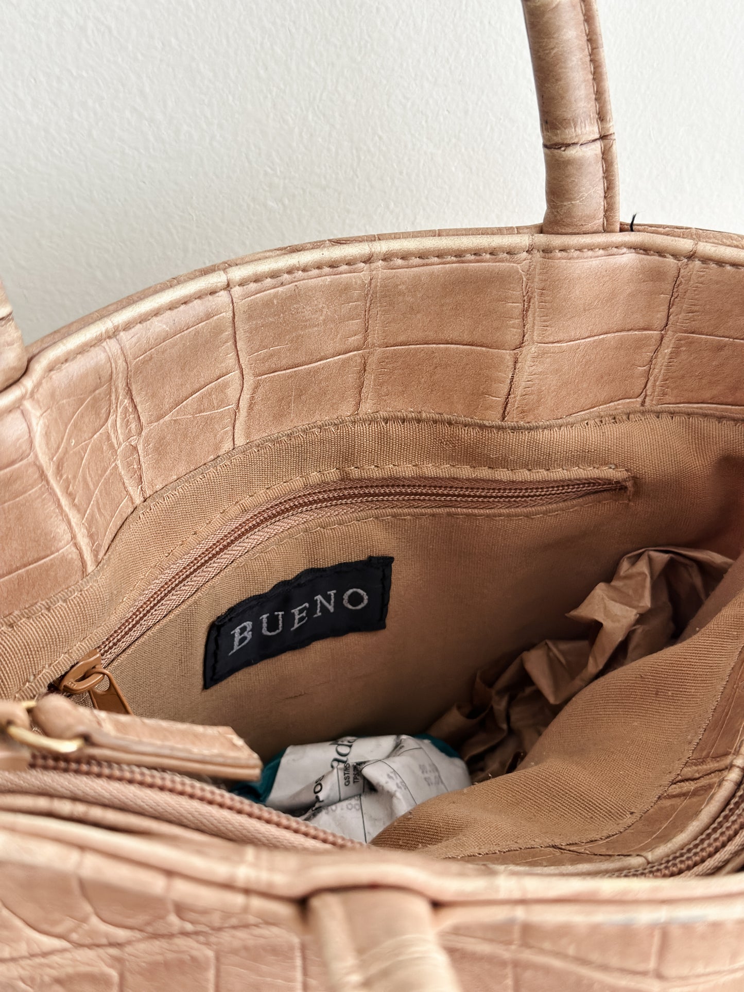 vintage taupe faux leather handbag