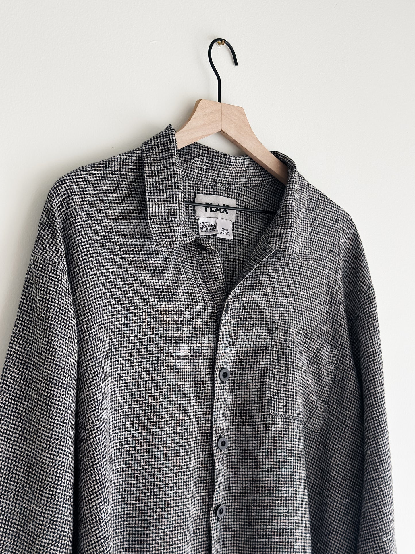 vintage FLAX check linen shirt (L)