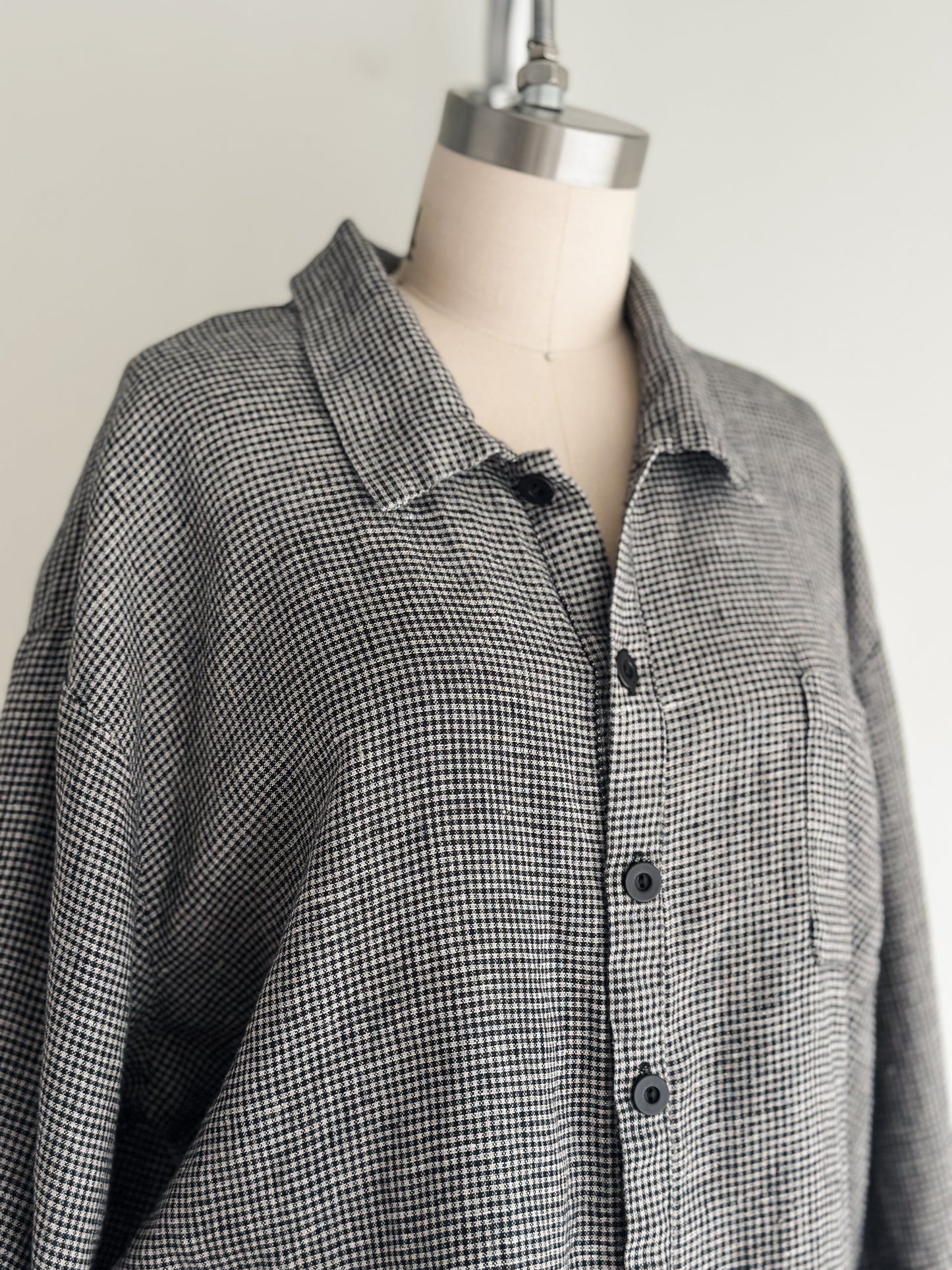 vintage FLAX check linen shirt (L)