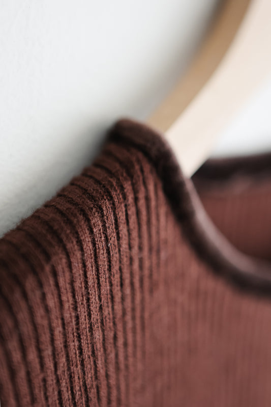 vintage chocolate ribbed knit wool top (S)