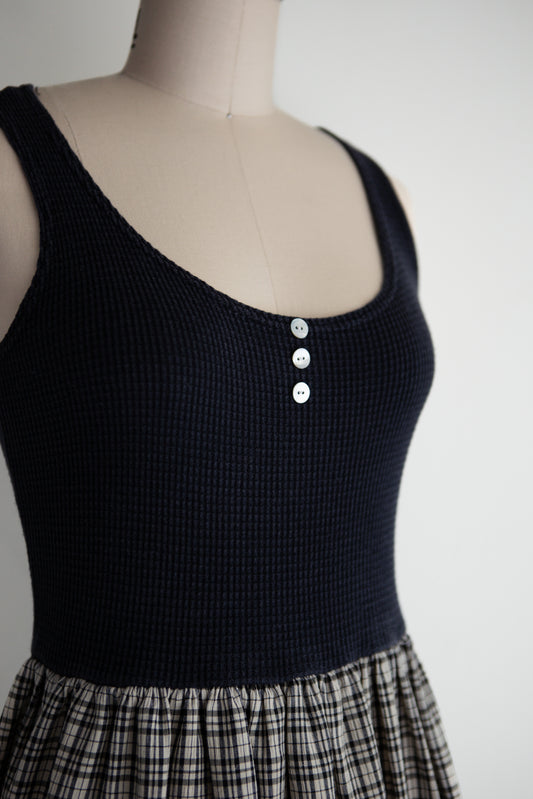 vintage waffle knit plaid dress (S/M)