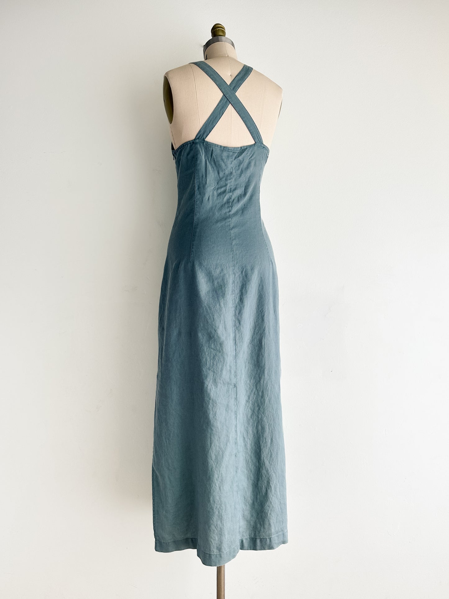 vintage sea glass linen dress (M)