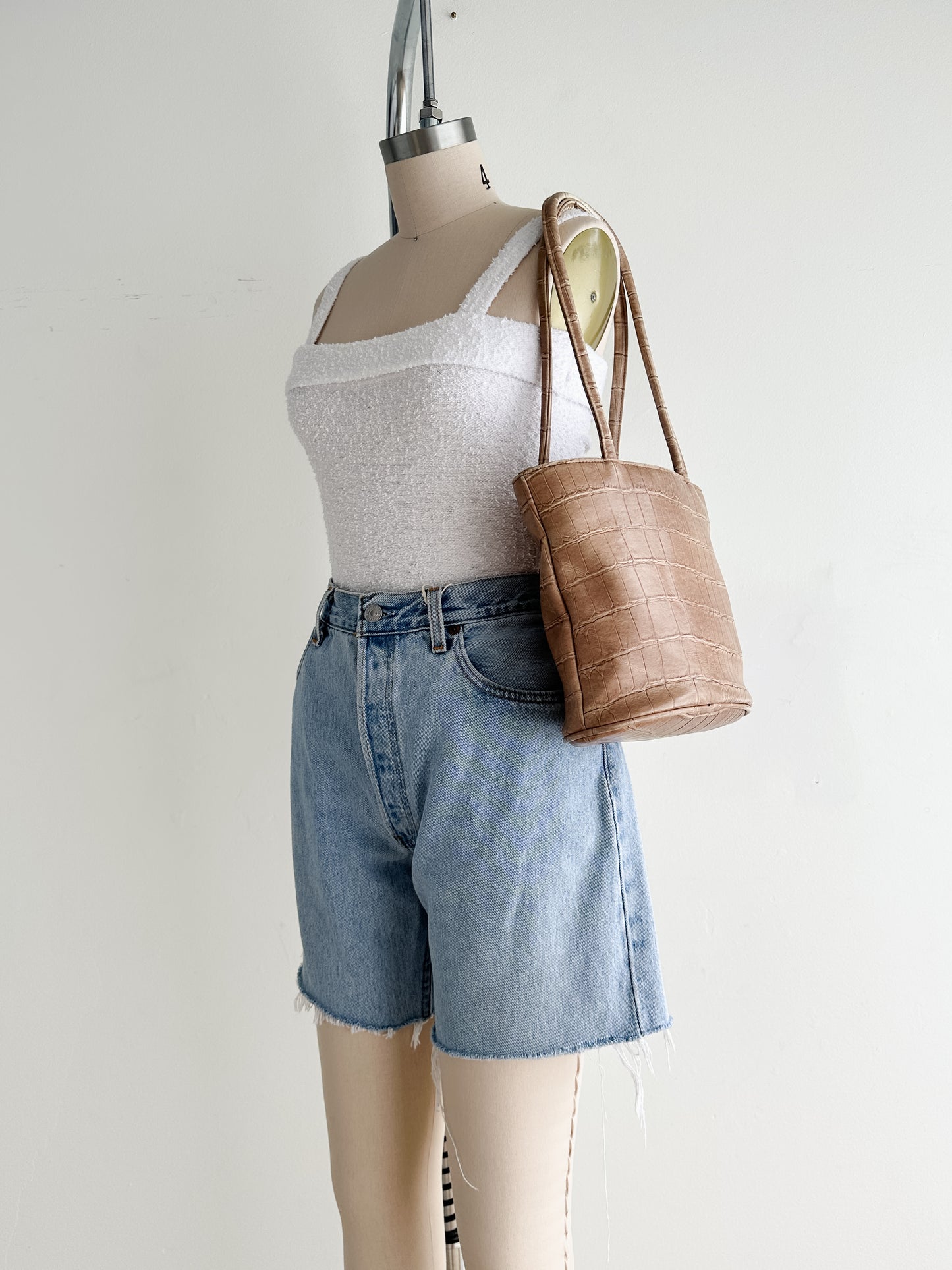 vintage taupe faux leather handbag