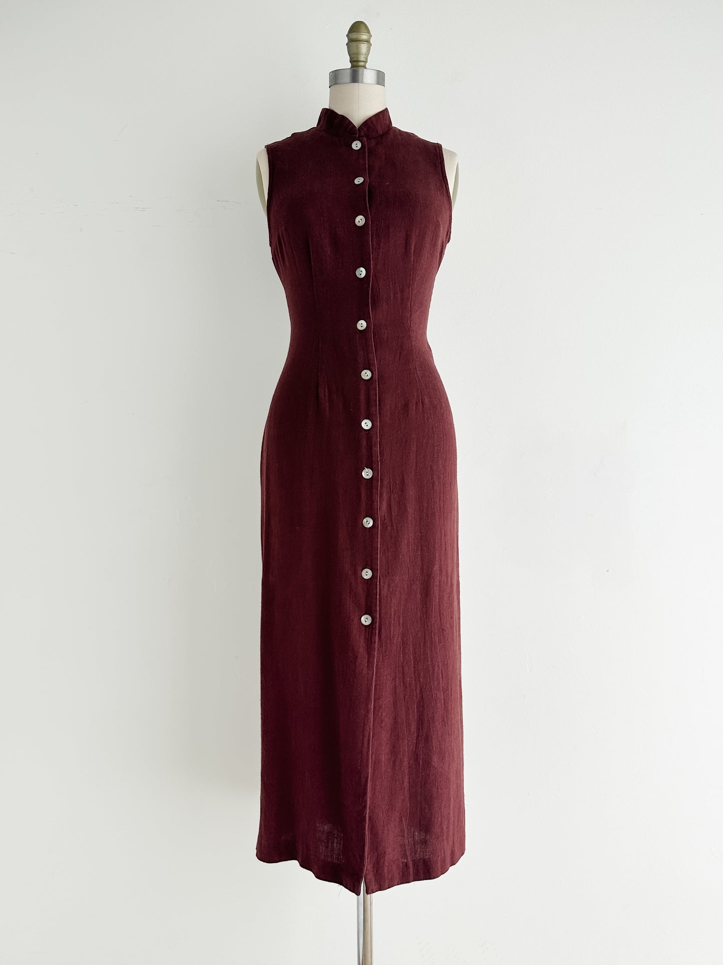 vintage chocolate linen dress (S)
