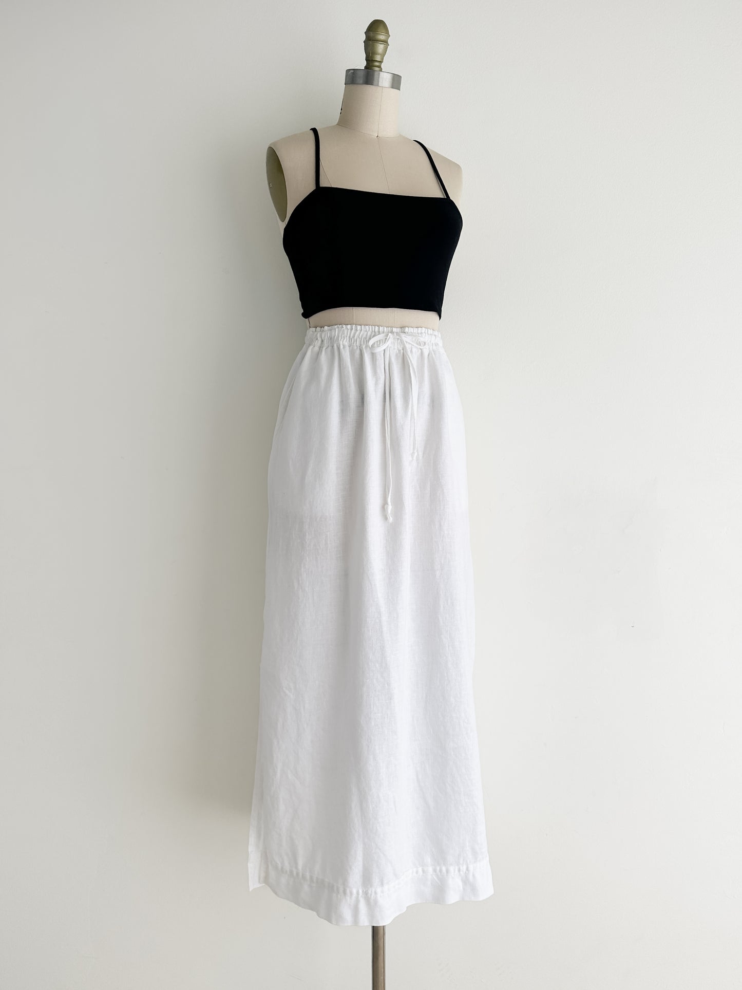 vintage white linen drawstring skirt (L)