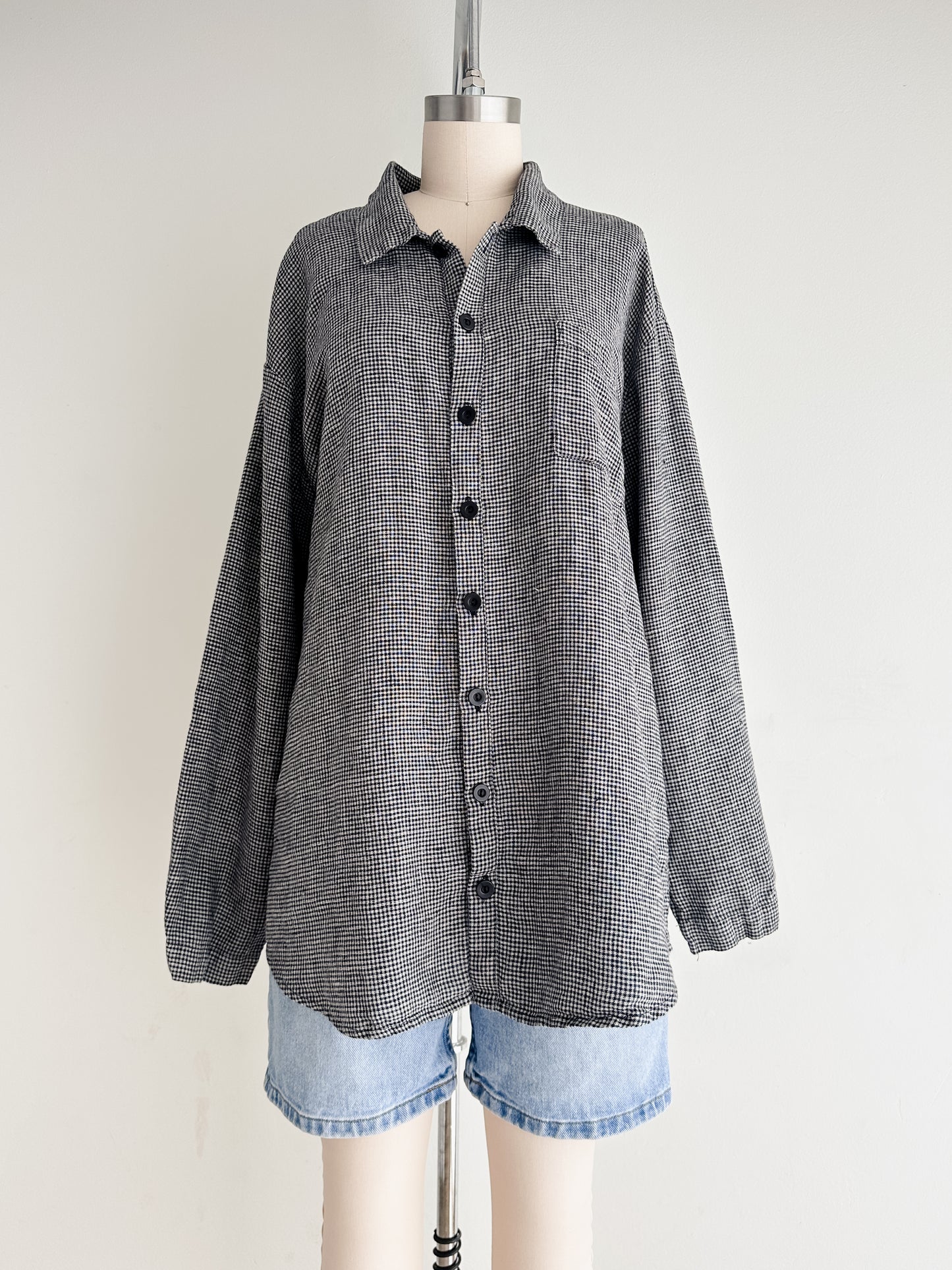 vintage FLAX check linen shirt (L)