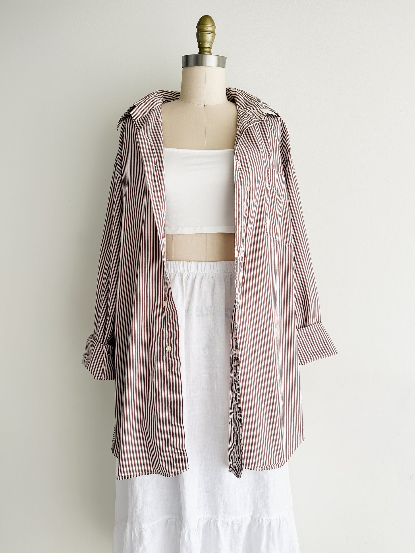 vintage brown stripe cotton shirt (M/L)