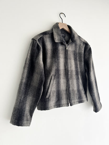 vintage grey plaid wool crop jacket (S/M)