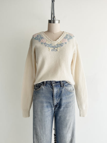 vintage embroidered Angora-lambswool sweater (M)