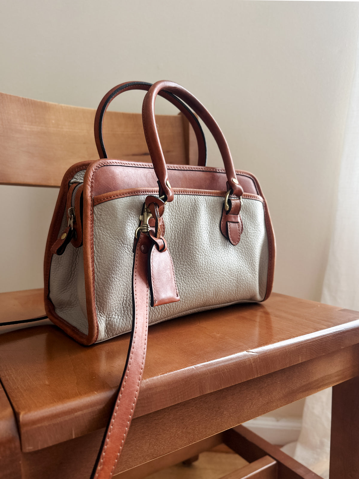 vintage putty leather bowler bag