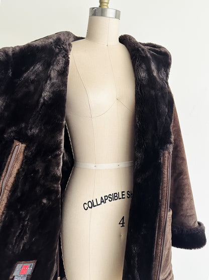 vintage brown suede sherpa coat (M/L)