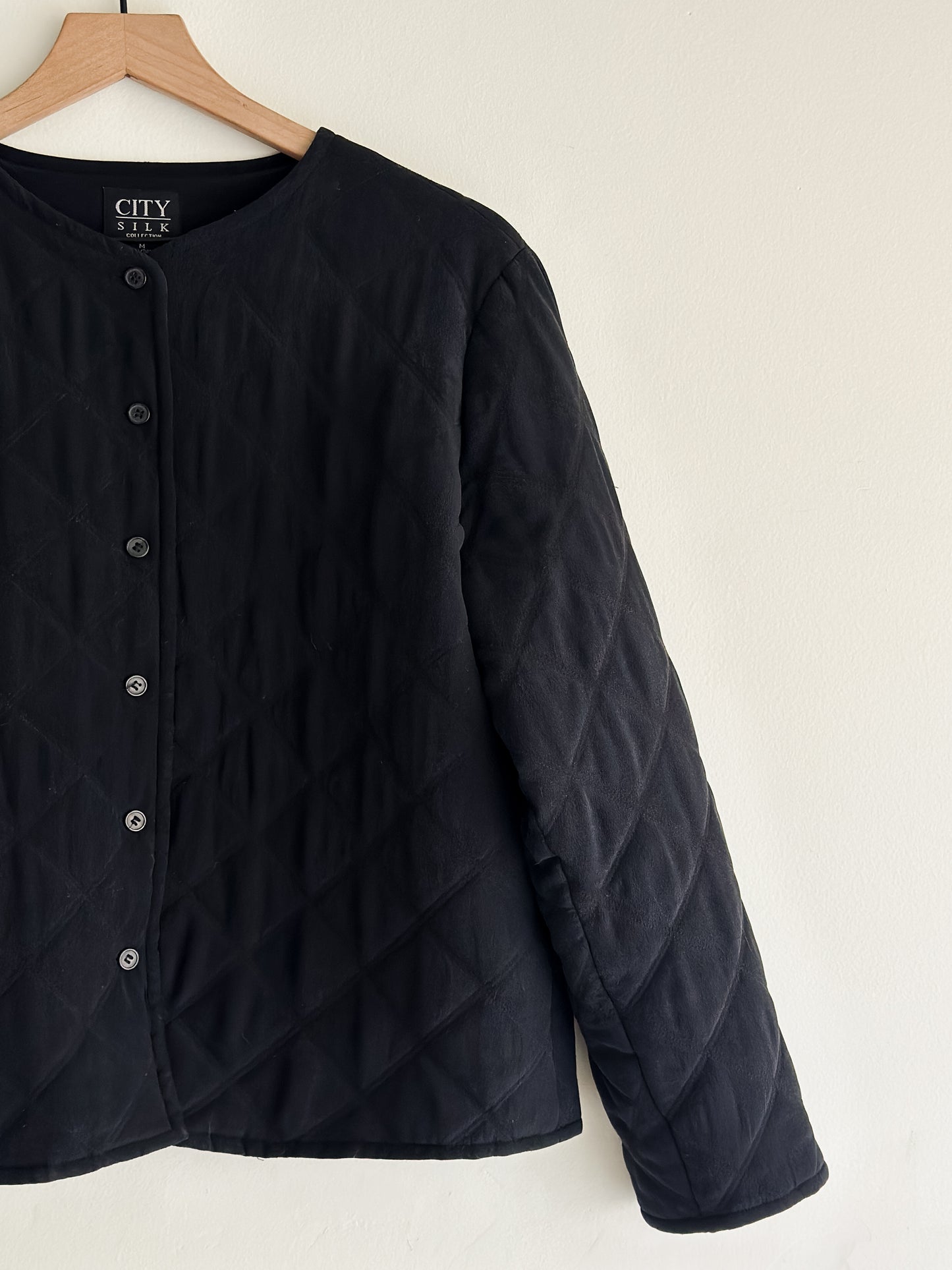 vintage black silk quilted jacket (M)