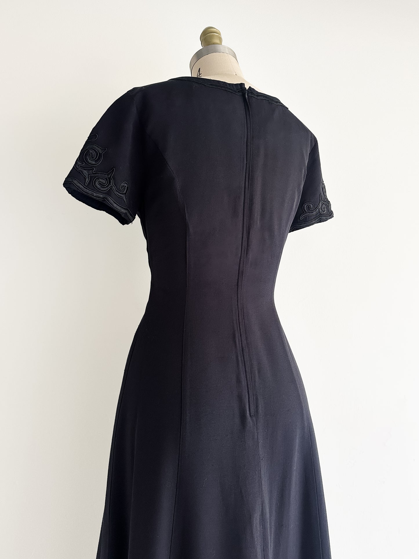 vintage black soutache party dress (S/M)